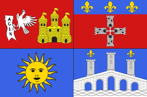 Vlajka Lot-et-Garonne v Nouvelle-Aquitaine je největším admi — Stockový vektor