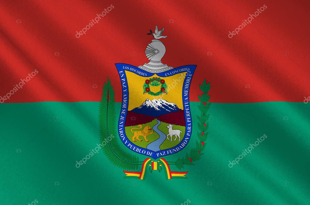 Flag of La Paz in Aymara, is the seat of government and the de facto national capital of the Plurinational State of Bolivia. 3d illustration