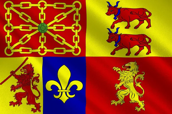 A Pyrenees-Atlantiques (Lot-et-Garonne) és a Nouvelle-Aquit zászlaja — Stock Fotó