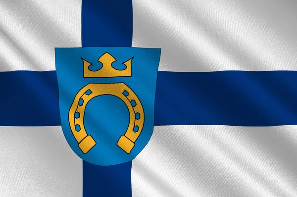 Bandera de Espoo es la segunda ciudad y municipio más grande de Fin — Foto de Stock