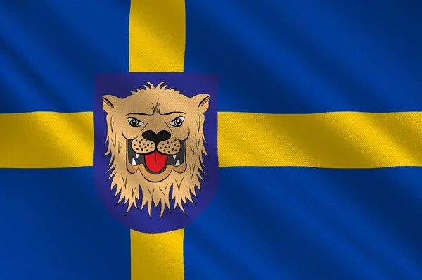 Flagge der Verknüpfung ist eine Hauptstadt der ostergotländischen Grafschaft sw — Stockfoto