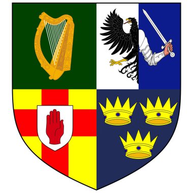 İrlanda 'nın dört eyaletinin arması Munster, Ulster, Connacht ve Leinster. Vektör illüstrasyonu