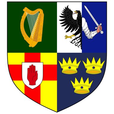 Coat of arms of the Four Provinces of Ireland - Munster, Ulster, Connacht and Leinster. Vector illustration clipart