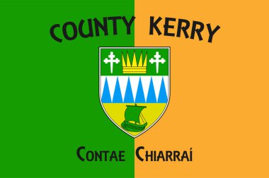 County Kerry, İrlanda 'da bir şehirdir. Güney-Batı Bölgesi 'nde yer alır ve Munster ilinin bir kısmını oluşturur. Vektör illüstrasyonu
