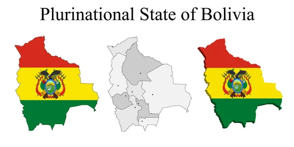Bandera Bolivia Mapa Mapa Con División Regional Ilustración Vectorial — Vector de stock