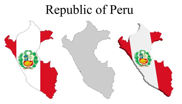 Drapeau Pérou Sur Carte Carte Avec Division Régionale Illustration Vectorielle — Image vectorielle