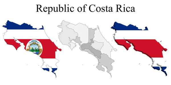 Прапор Коста Рики Карті Карті Регіональним Поділом Приклад Вектора — стоковий вектор