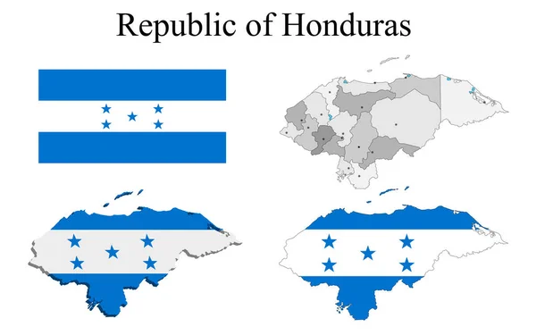 Flagge Von Honduras Auf Landkarte Und Karte Mit Regionaler Einteilung — Stockvektor