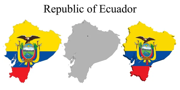 Flagge Ecuadors Auf Landkarte Und Karte Mit Regionaler Einteilung Vektorillustration — Stockvektor