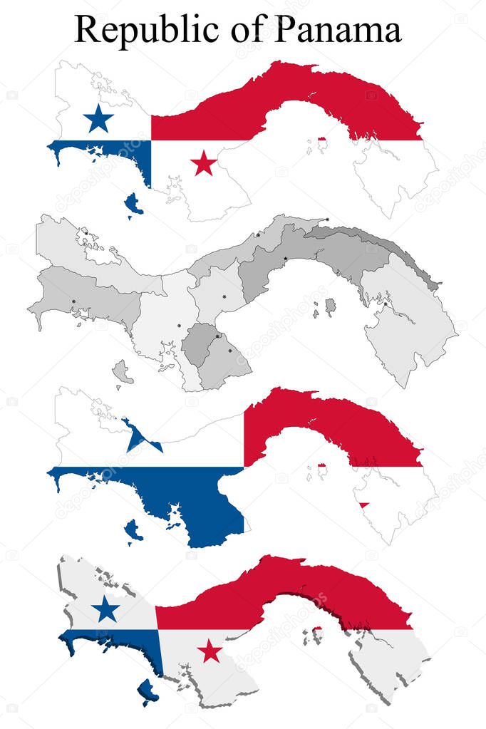 Flag of Panama on map and map with regional division. Vector illustration