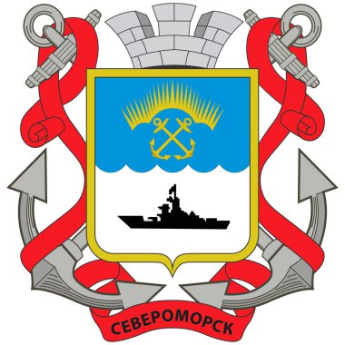 Severomorsk arması, Rusya 'nın Murmansk Oblastı' nda kapalı bir kasabadır. Vektör illüstrasyonu