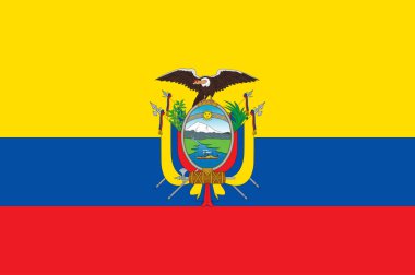 Ekvador Cumhuriyeti bayrağı, Güney Amerika 'nın kuzeybatısında bulunan bir ülkedir. Vektör illüstrasyonu