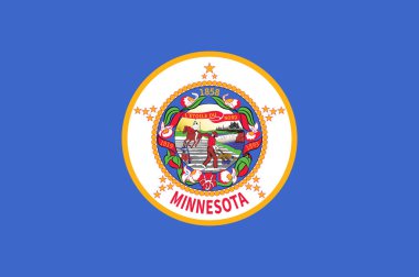 Minnesota bayrağı, Amerika Birleşik Devletleri 'nin Yukarı Orta Batı, Büyük Göller ve kuzey bölgelerinde bulunan bir eyalettir. Vektör illüstrasyonu