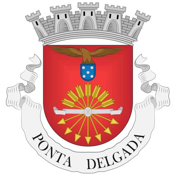 Escudo Armas Ponta Delgada Municipio Más Grande Capital Económica Región — Vector de stock