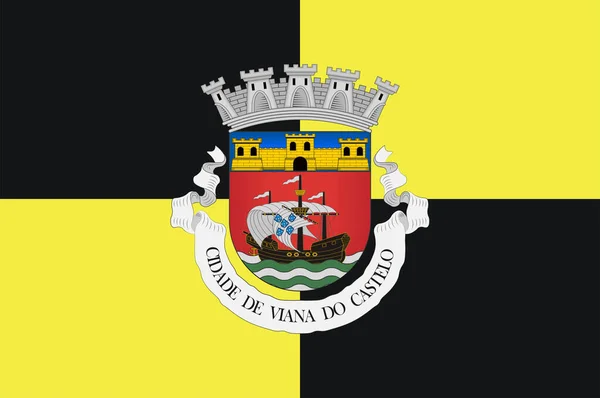 维亚纳多卡斯特洛旗 Viana Castelo 是葡萄牙北部地区的一个自治市和维亚纳多卡斯特洛区的所在地 矢量说明 — 图库矢量图片