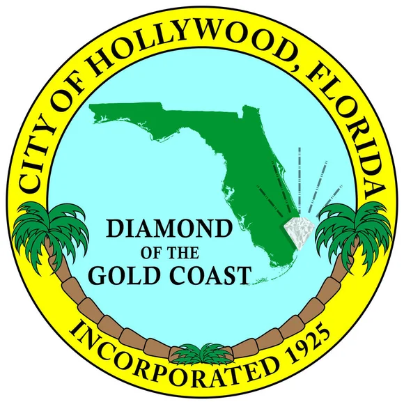 Coat Arms Hollywood Una Ciudad Ubicada Condado Broward Estado Estadounidense — Vector de stock