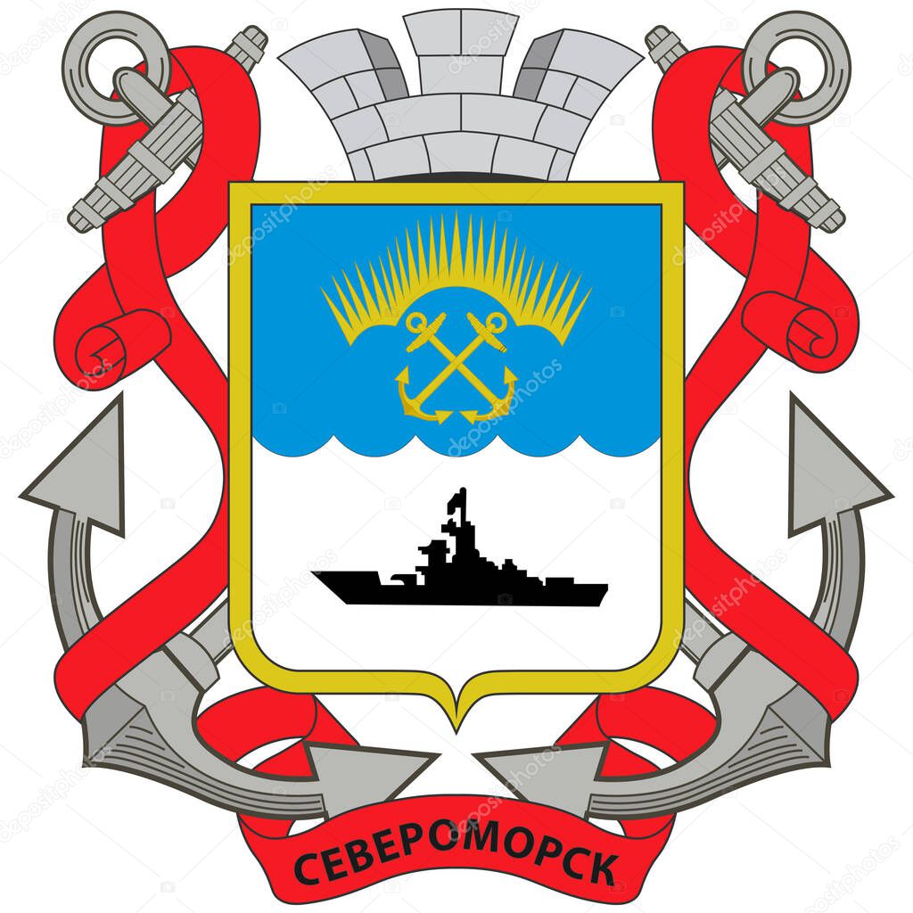 Coat of arms of Severomorsk is a closed town in Murmansk Oblast, Russia. Vector illustration