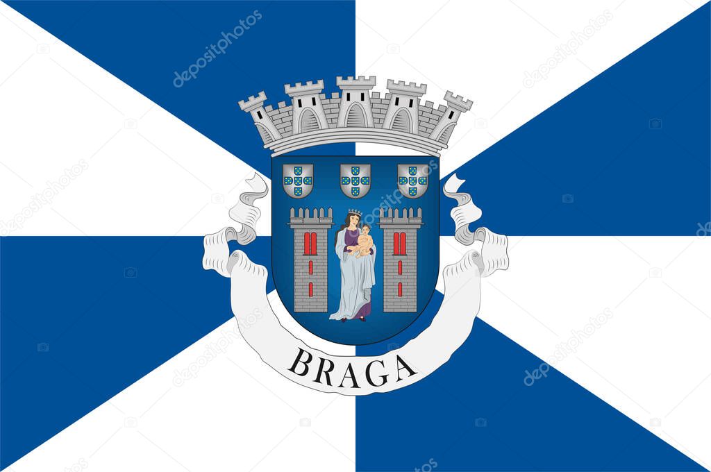 Flag of Braga is a city and a municipality in the northwestern Portuguese district of Braga, in the historical and cultural Minho Province. Vector illustration