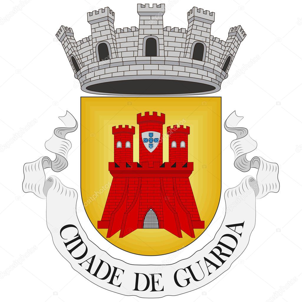 Coat of arms of Guarda is a city and a municipality in Guarda District, Beira Interior Norte sub-region in Centro Region in Portugal. Vector illustration