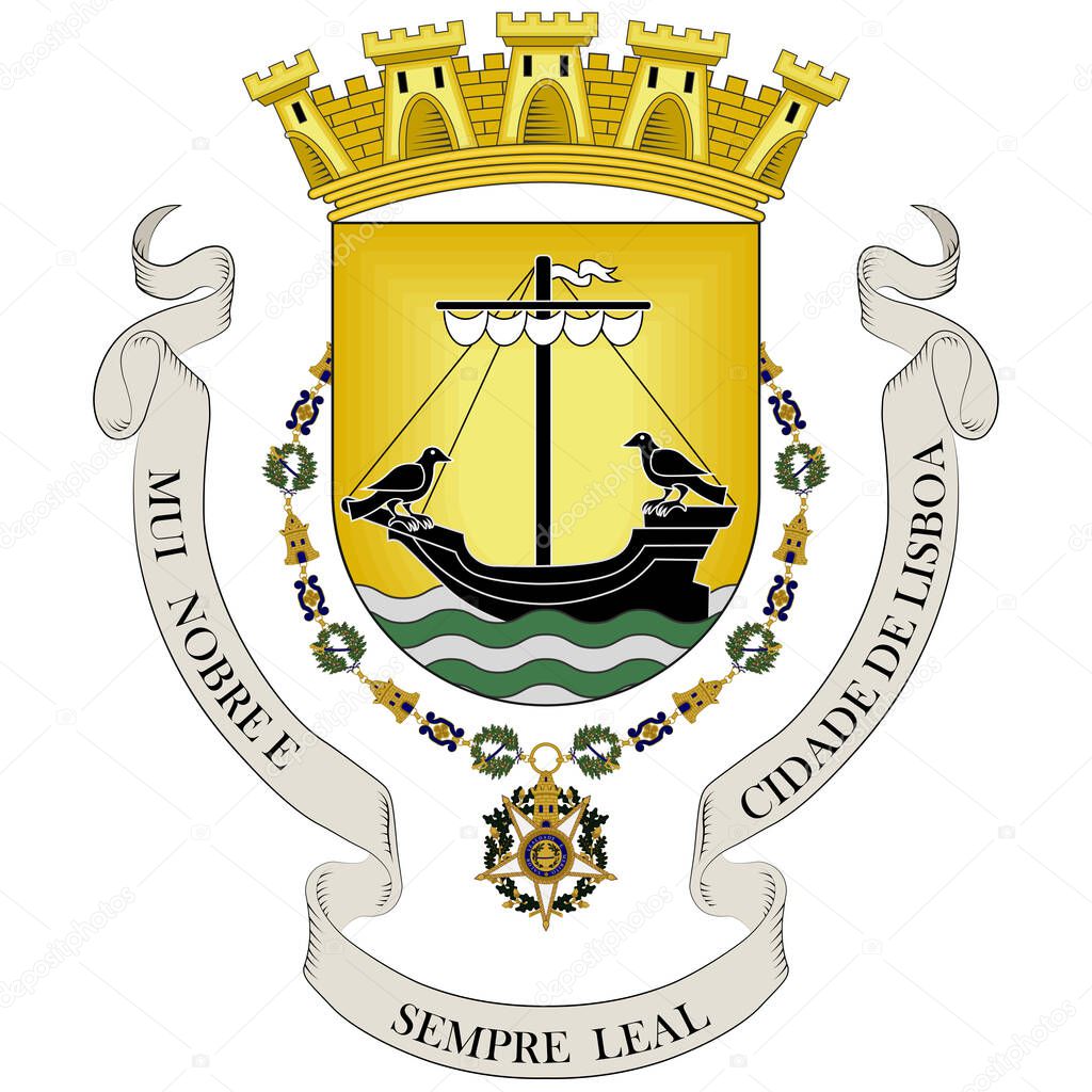 Coat of arms of Lisbon is the capital and the largest city of Portugal. Vector illustration