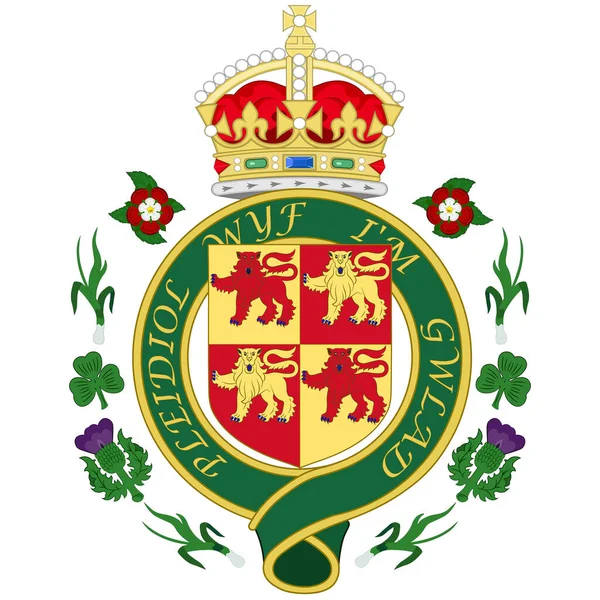 威尔士皇家徽章的纹章是属于联合王国的一个国家 矢量说明 — 图库矢量图片