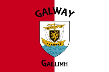 Galway bayrağı, İrlanda 'nın batısında, Connacht eyaletinde yer alan bir şehirdir. Vektör illüstrasyonu