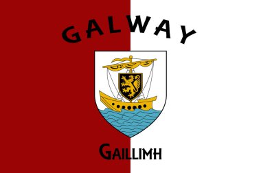 Galway bayrağı, İrlanda 'nın batısında, Connacht eyaletinde yer alan bir şehirdir. Vektör illüstrasyonu