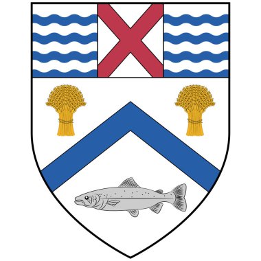 Coat of Arms of Coleraine, Kuzey İrlanda 'nın Londonderry ilçesinin Bann Nehri' nin ağzında yer alan bir kasabadır. Vektör illüstrasyonu