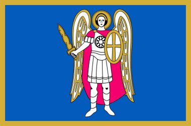 Kiev bayrağı Ukrayna 'nın başkenti ve en kalabalık şehridir. Vektör illüstrasyonu