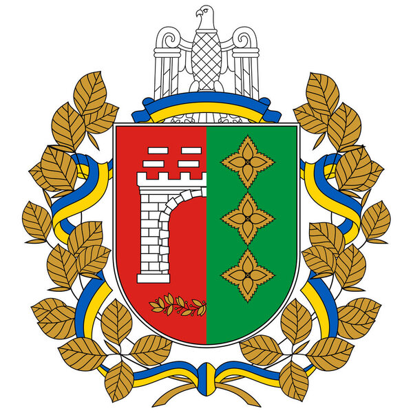 Coat of arms of Chernivtsi Oblast is an province in western Ukraine. Vector illustration