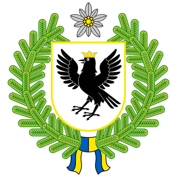 Coat of arms of Ivano-Frankivsk Oblast is an region in western Ukraine. Vector illustration