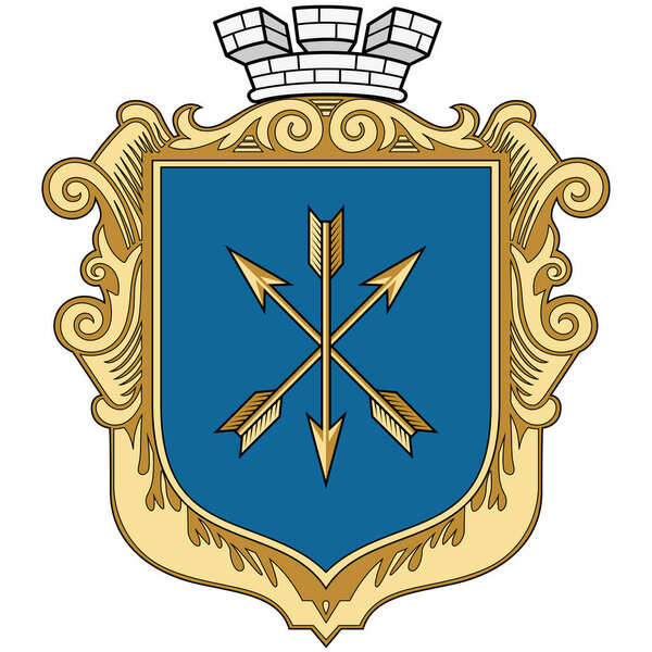 Coat of arms of Khmelnytskyi is a city in western Ukraine. Vector illustration