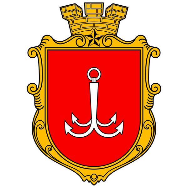 Coat of arms of Odessa is the third most populous city of Ukraine. Vector illustration