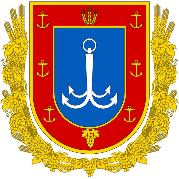 Coat of arms of Odesa Oblast is an province of southwestern Ukraine. Vector illustration