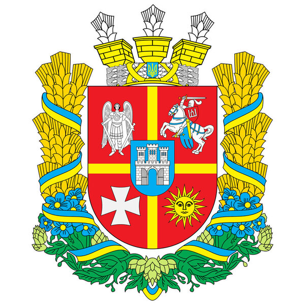 Coat of arms of Zhytomyr Oblast is an province of northern Ukraine. Vector illustration