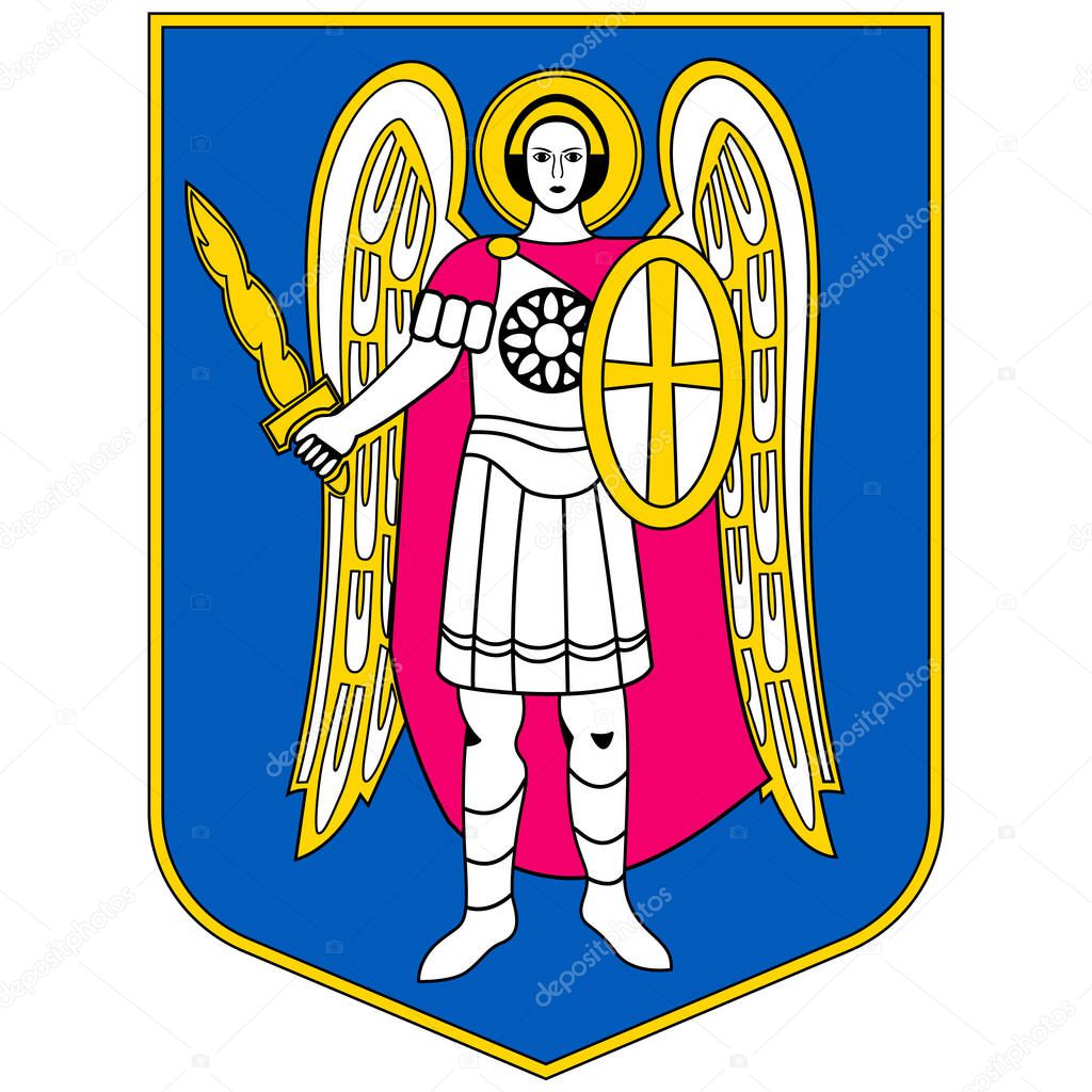 Coat of arms of Kiev is the capital and most populous city of Ukraine. Vector illustration