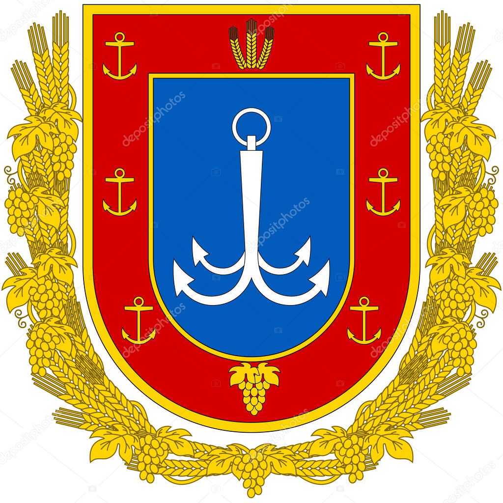 Coat of arms of Odesa Oblast is an province of southwestern Ukraine. Vector illustration