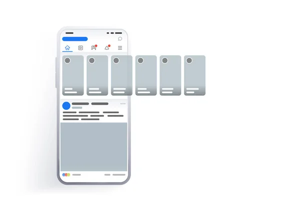 Promotion in social media. Smartphone with interface carousel post on social network. Stories in social networks. Design template from landing page or banner. Modern white smartphone. Raster image