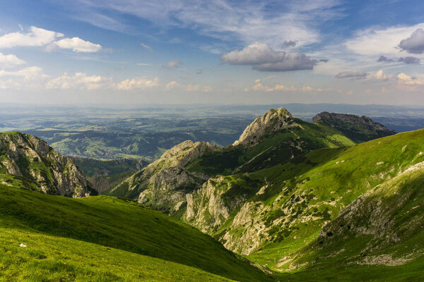 Giewont peak on the background of Zakopane. Tatra Mountains. Poland.
