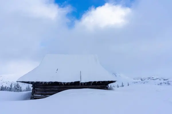 Alte Berghütte Tiefen Schnee Tatry — Stockfoto