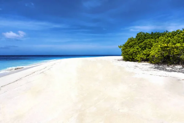 Playa Tropical Con Arena Blanca Isla Maldivas — Foto de Stock