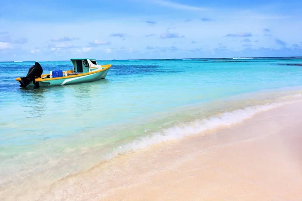 Rivage Atoll Inhabité Aux Maldives Avec Sable Blanc Eau Transparente — Photo