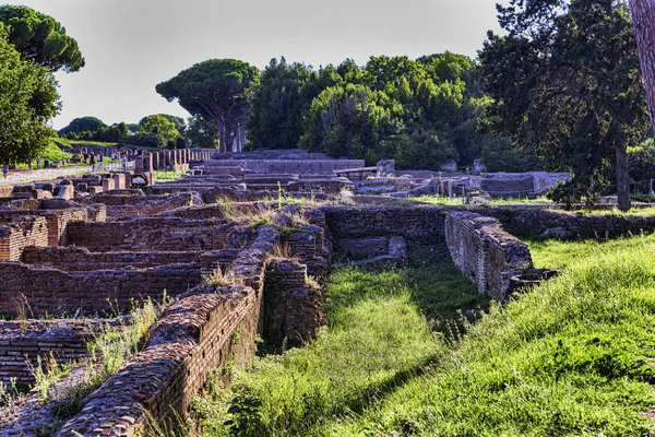Pillantás Régészeti Ásatások Ostia Antica Róma Republikánus Raktárak — Stock Fotó