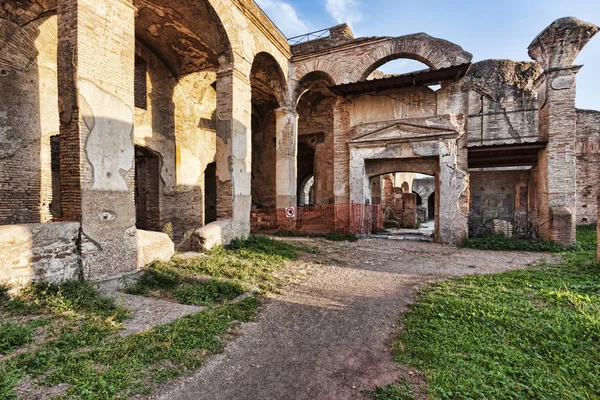 Rome empire street view in the Serapide s tenement  with the Serapide s sanctuary near the access at the Seven wise men s spa