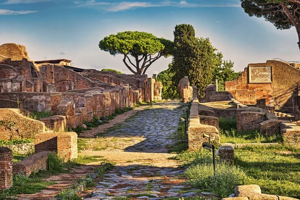 Régészeti Római Birodalom Street View Ban Ősi Ostia Róma Olaszország — Stock Fotó