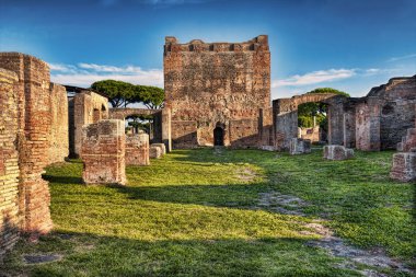 Ostia Antica arkeolojik Roma İmparatorluğu peyzaj Capitolium - Roma arkası manzaralı