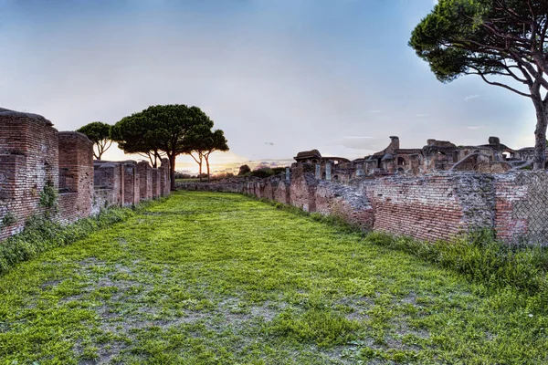 Archeologiczne Cesarstwa Rzymskiego Street View Ostia Antica Rzym Włochy — Zdjęcie stockowe