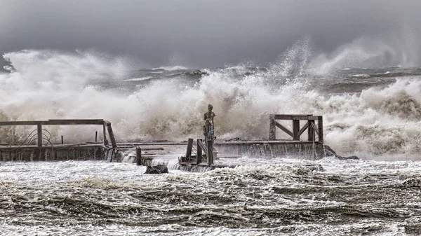 Stormy Winter Sea High Waves Wind Crashes Roman Cost — Stock Photo, Image