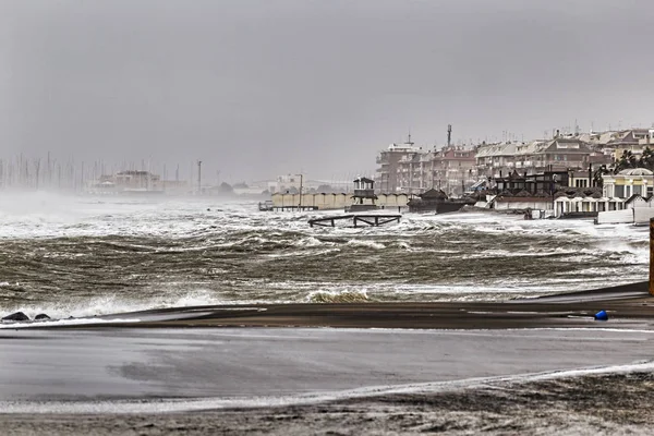 A big storm hit the Roman coasts, big waves and strong wind lap the coasts.