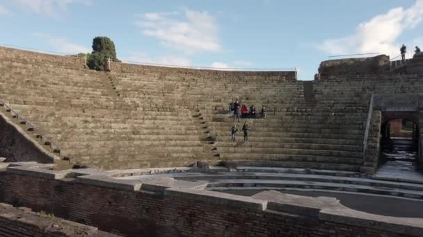 Ostia Antica Rome Italy February 2019 Panoramic View Theater Cavea — Stock Video